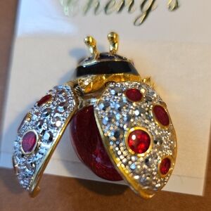 Elegant Gold and Red Ladybug Brooch